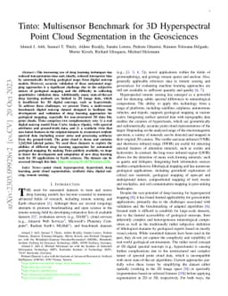 Tinto: Multisensor Benchmark for 3D Hyperspectral Point Cloud
  Segmentation in the Geosciences