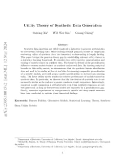 Utility Theory of Synthetic Data Generation