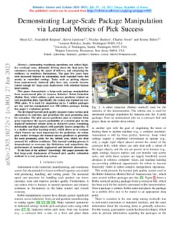 Demonstrating Large-Scale Package Manipulation via Learned Metrics of
  Pick Success
