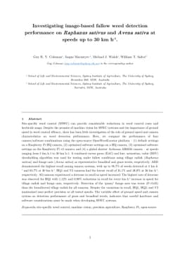 Investigating image-based fallow weed detection performance on Raphanus
  sativus and Avena sativa at speeds up to 30 km h$^{-1}$