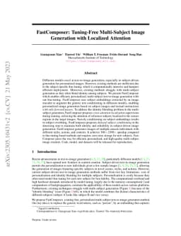 FastComposer: Tuning-Free Multi-Subject Image Generation with Localized
  Attention