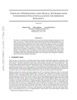 Topology Optimization using Neural Networks with Conditioning Field
  Initialization for Improved Efficiency