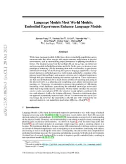Language Models Meet World Models: Embodied Experiences Enhance Language
  Models