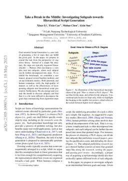 Take a Break in the Middle: Investigating Subgoals towards Hierarchical
  Script Generation