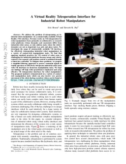 A Virtual Reality Teleoperation Interface for Industrial Robot
  Manipulators