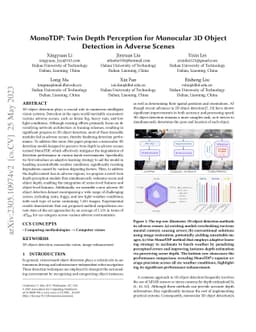 MonoTDP: Twin Depth Perception for Monocular 3D Object Detection in
  Adverse Scenes