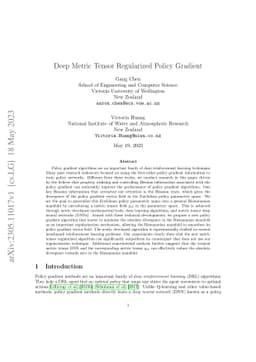 Deep Metric Tensor Regularized Policy Gradient
