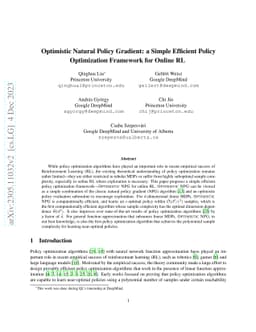 Optimistic Natural Policy Gradient: a Simple Efficient Policy
  Optimization Framework for Online RL