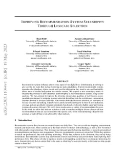 Improving Recommendation System Serendipity Through Lexicase Selection