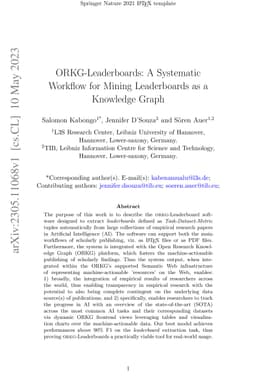 ORKG-Leaderboards: A Systematic Workflow for Mining Leaderboards as a
  Knowledge Graph