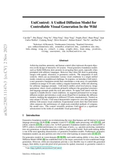 UniControl: A Unified Diffusion Model for Controllable Visual Generation
  In the Wild