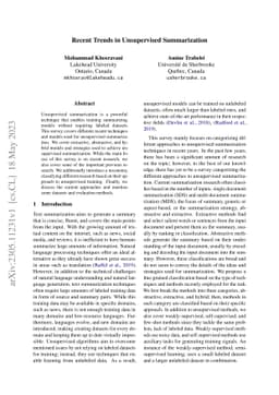 Recent Trends in Unsupervised Summarization