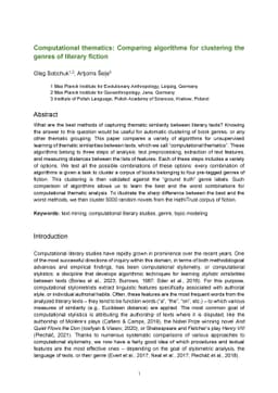 Computational thematics: Comparing algorithms for clustering the genres
  of literary fiction
