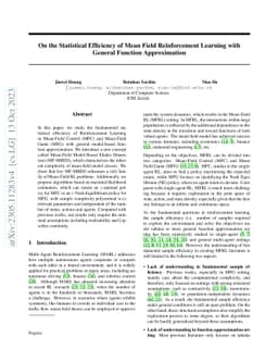 On the Statistical Efficiency of Mean Field Reinforcement Learning with
  General Function Approximation