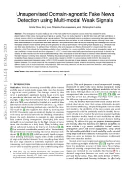 Unsupervised Domain-agnostic Fake News Detection using Multi-modal Weak
  Signals