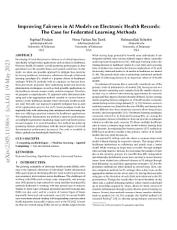 Improving Fairness in AI Models on Electronic Health Records: The Case
  for Federated Learning Methods