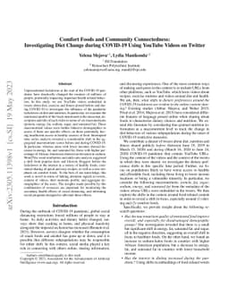 Comfort Foods and Community Connectedness: Investigating Diet Change
  during COVID-19 Using YouTube Videos on Twitter