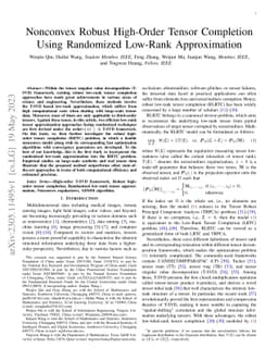 Nonconvex Robust High-Order Tensor Completion Using Randomized Low-Rank
  Approximation
