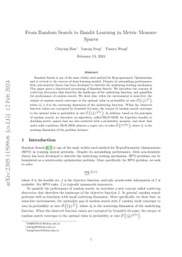 From Random Search to Bandit Learning in Metric Measure Spaces