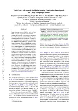 HaluEval: A Large-Scale Hallucination Evaluation Benchmark for Large
  Language Models