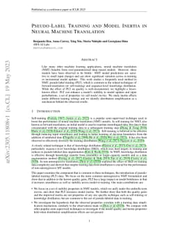 Pseudo-Label Training and Model Inertia in Neural Machine Translation