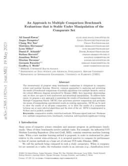 An Approach to Multiple Comparison Benchmark Evaluations that is Stable
  Under Manipulation of the Comparate Set