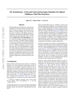 OL-Transformer: A Fast and Universal Surrogate Simulator for Optical
  Multilayer Thin Film Structures