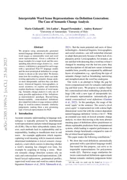 Interpretable Word Sense Representations via Definition Generation: The
  Case of Semantic Change Analysis