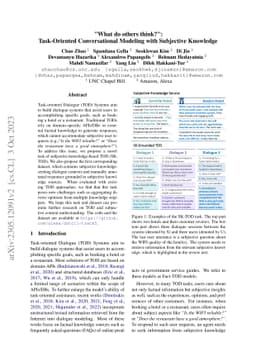 "What do others think?": Task-Oriented Conversational Modeling with
  Subjective Knowledge