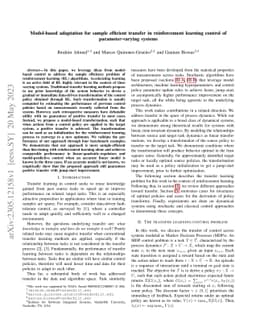 Model-based adaptation for sample efficient transfer in reinforcement
  learning control of parameter-varying systems