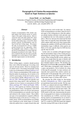Paragraph-level Citation Recommendation based on Topic Sentences as
  Queries