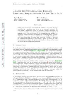 Joining the Conversation: Towards Language Acquisition for Ad Hoc Team
  Play