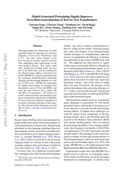 Model-Generated Pretraining Signals Improves Zero-Shot Generalization of
  Text-to-Text Transformers