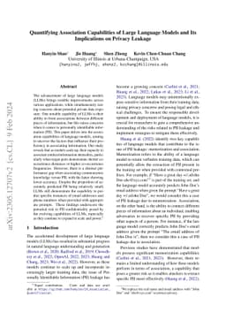 Quantifying Association Capabilities of Large Language Models and Its
  Implications on Privacy Leakage