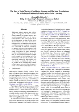 The Best of Both Worlds: Combining Human and Machine Translations for
  Multilingual Semantic Parsing with Active Learning
