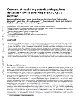 Coswara: A respiratory sounds and symptoms dataset for remote screening
  of SARS-CoV-2 infection