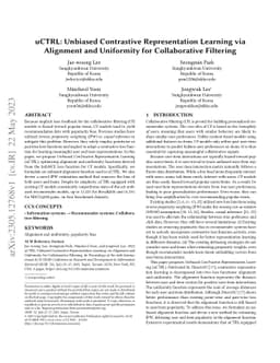 uCTRL: Unbiased Contrastive Representation Learning via Alignment and
  Uniformity for Collaborative Filtering