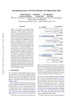 Investigating Agency of LLMs in Human-AI Collaboration Tasks