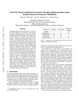 NAS-FM: Neural Architecture Search for Tunable and Interpretable Sound
  Synthesis based on Frequency Modulation