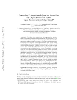 Evaluating Prompt-based Question Answering for Object Prediction in the
  Open Research Knowledge Graph