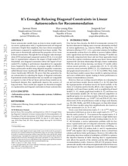It's Enough: Relaxing Diagonal Constraints in Linear Autoencoders for
  Recommendation