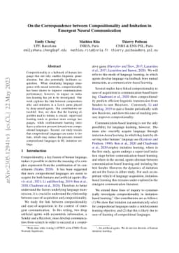 On the Correspondence between Compositionality and Imitation in Emergent
  Neural Communication