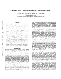 Machine-Created Universal Language for Cross-lingual Transfer