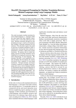 Decomposed Prompting for Machine Translation Between Related Languages
  using Large Language Models