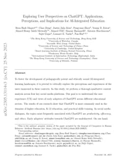 Exploring User Perspectives on ChatGPT: Applications, Perceptions, and
  Implications for AI-Integrated Education