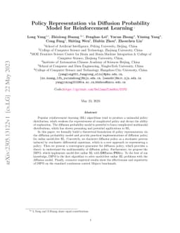 Policy Representation via Diffusion Probability Model for Reinforcement
  Learning