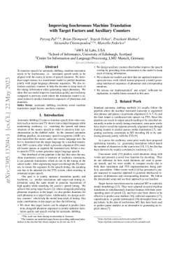 Improving Isochronous Machine Translation with Target Factors and
  Auxiliary Counters