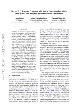 SPARSEFIT: Few-shot Prompting with Sparse Fine-tuning for Jointly
  Generating Predictions and Natural Language Explanations