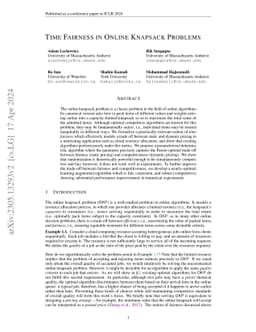 Time Fairness in Online Knapsack Problems