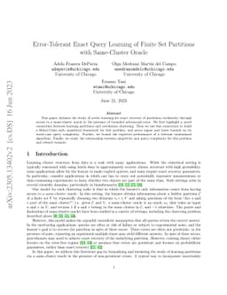 Error-Tolerant Exact Query Learning of Finite Set Partitions with
  Same-Cluster Oracle